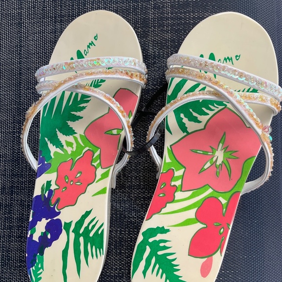 Mamo Howell Tropical Wooden Slippers Shoes NWOT - Picture 1 of 7